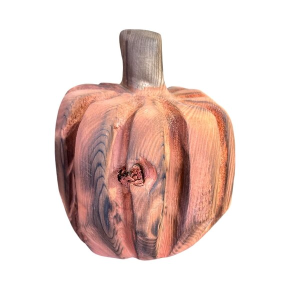 Handmade Wooden Pumpkin Carving By Basket Case Designs LLC 6" Decorative Rustic - Picture 7 of 7